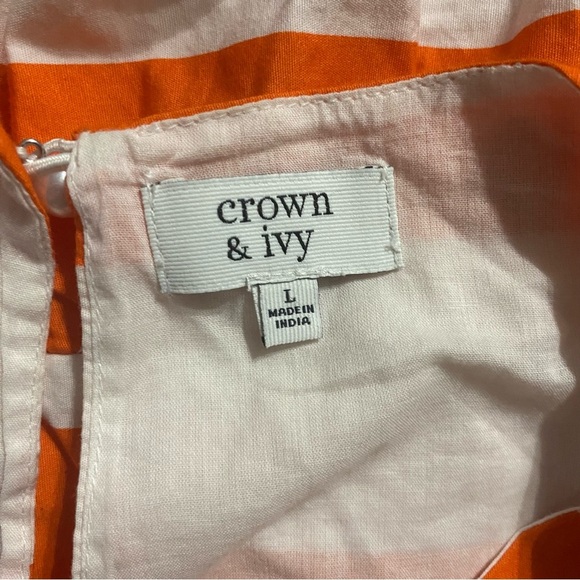 Crown & Ivy Orange White Striped Cotton Sleeveless Peplum Top - Picture 5 of 6